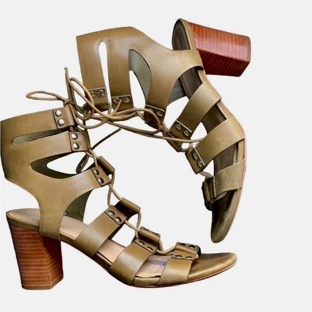 Loeffler Randall Gladiator Olive Leather Strappy Heels Size 7